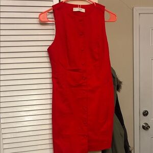 Commense Vibrant Red Buttoned Mini Dress